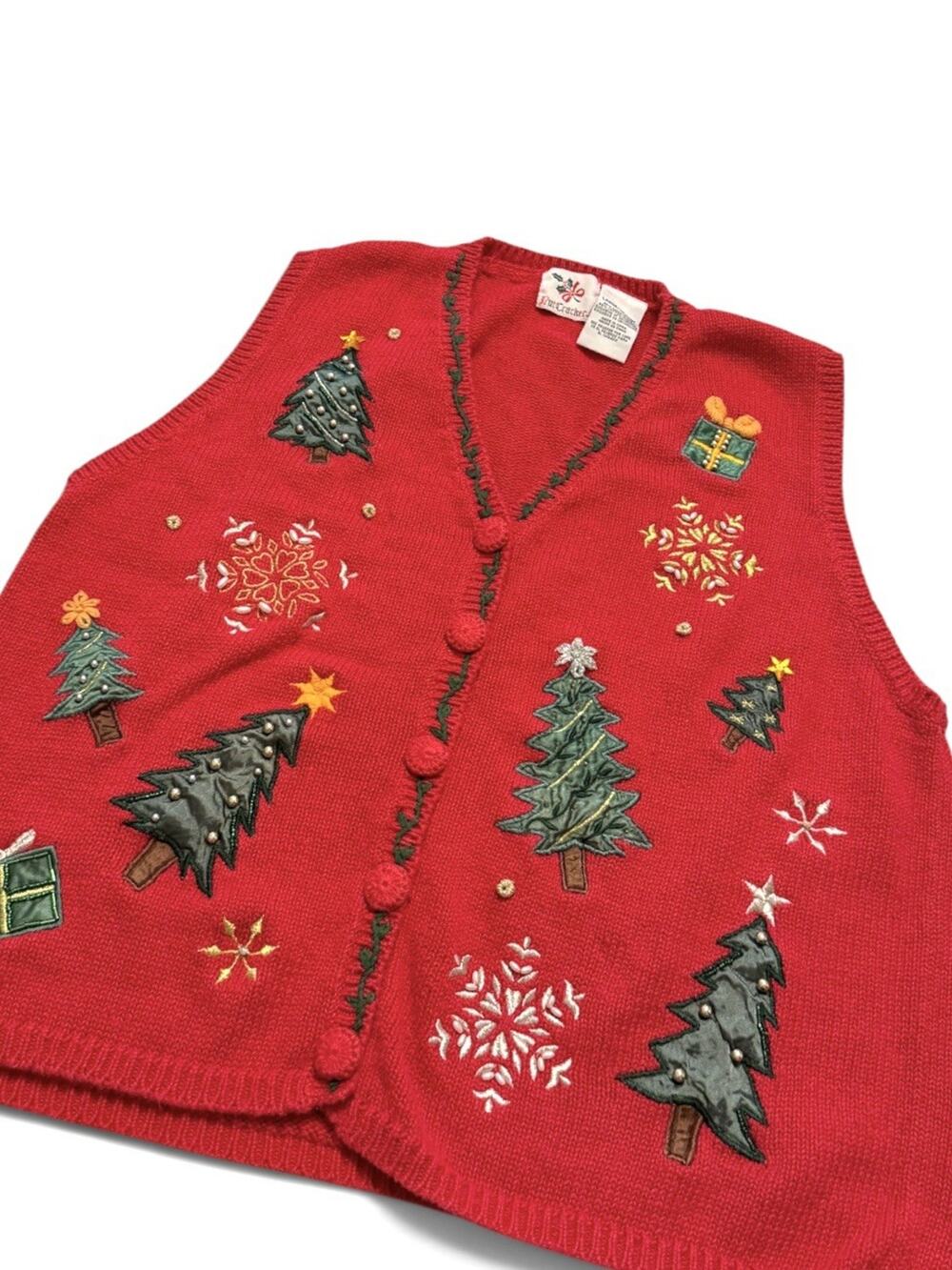 Vintage Christmas Sweater Vest 1990s NUTCRACKER Red Knit Trees Snowflake 4059/10